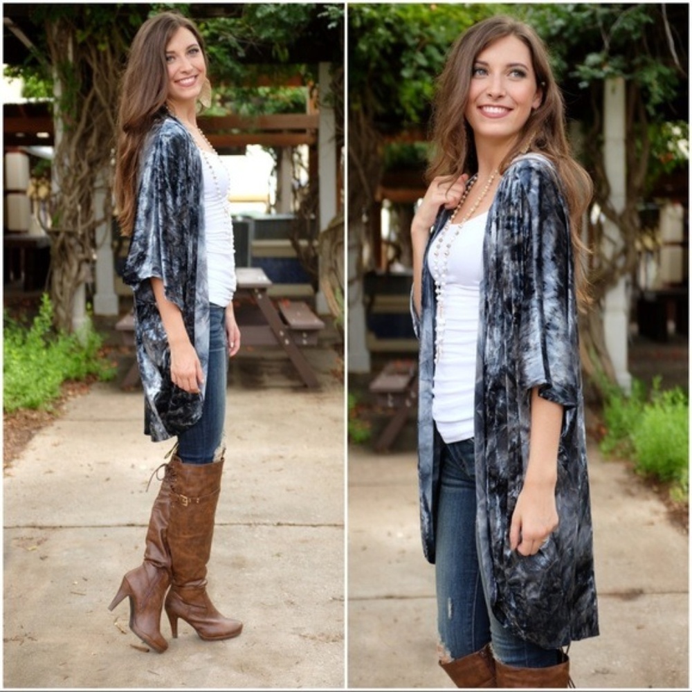 Teal Crushed Velvet Open Cardigan